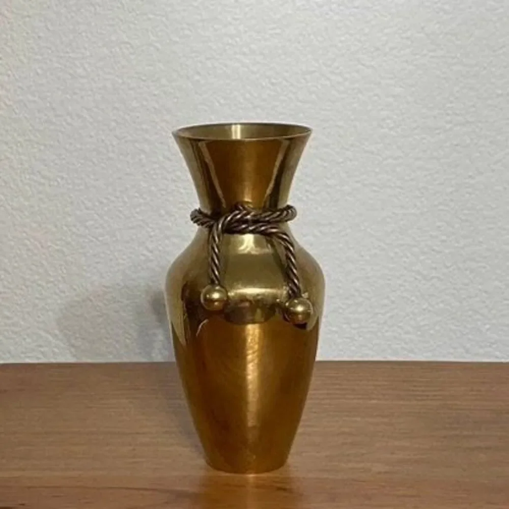 Vintage Solid Brass Bud Vase with Decorative Rope Tie Detail Gold‎ 5.5 Inch - Picture 3 of 6